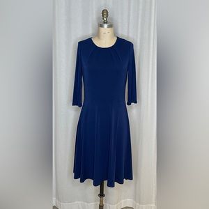 Leota Crepe Blue Gathered Neck Dress